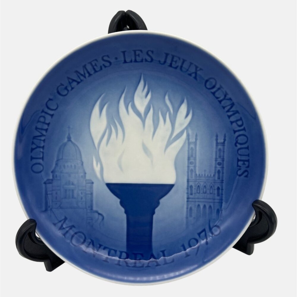 Vintage 1976 B&G Copenhagen Olympic Games Plate Montreal Canada Blue White 7.25"